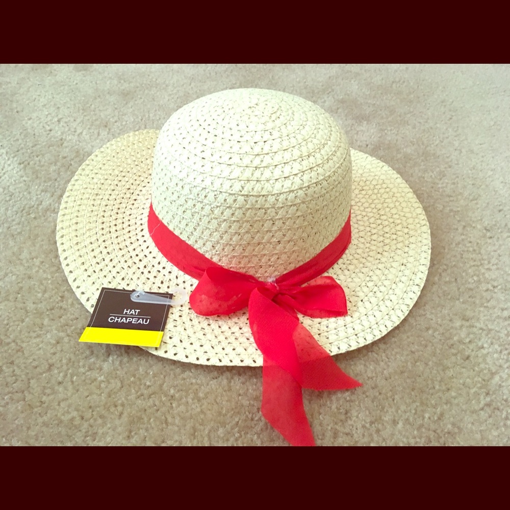 Straw Beach Hat w/ Red Ribbon NEW